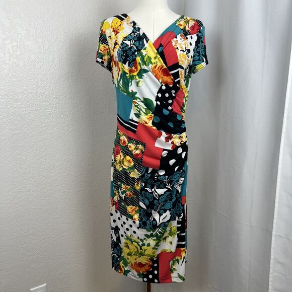 Joseph Ribkoff Dress Womens 10 Mixed Print Patchwork Floral Artsy Boho Colorful - Picture 1 of 9